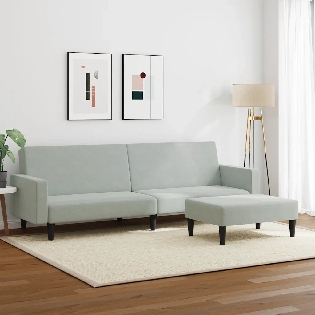 Divano Letto a 2 Posti con Poggiapiedi-Sofa Letto 2 Posti-Daybed Grigio Chiaro in Velluto 345643