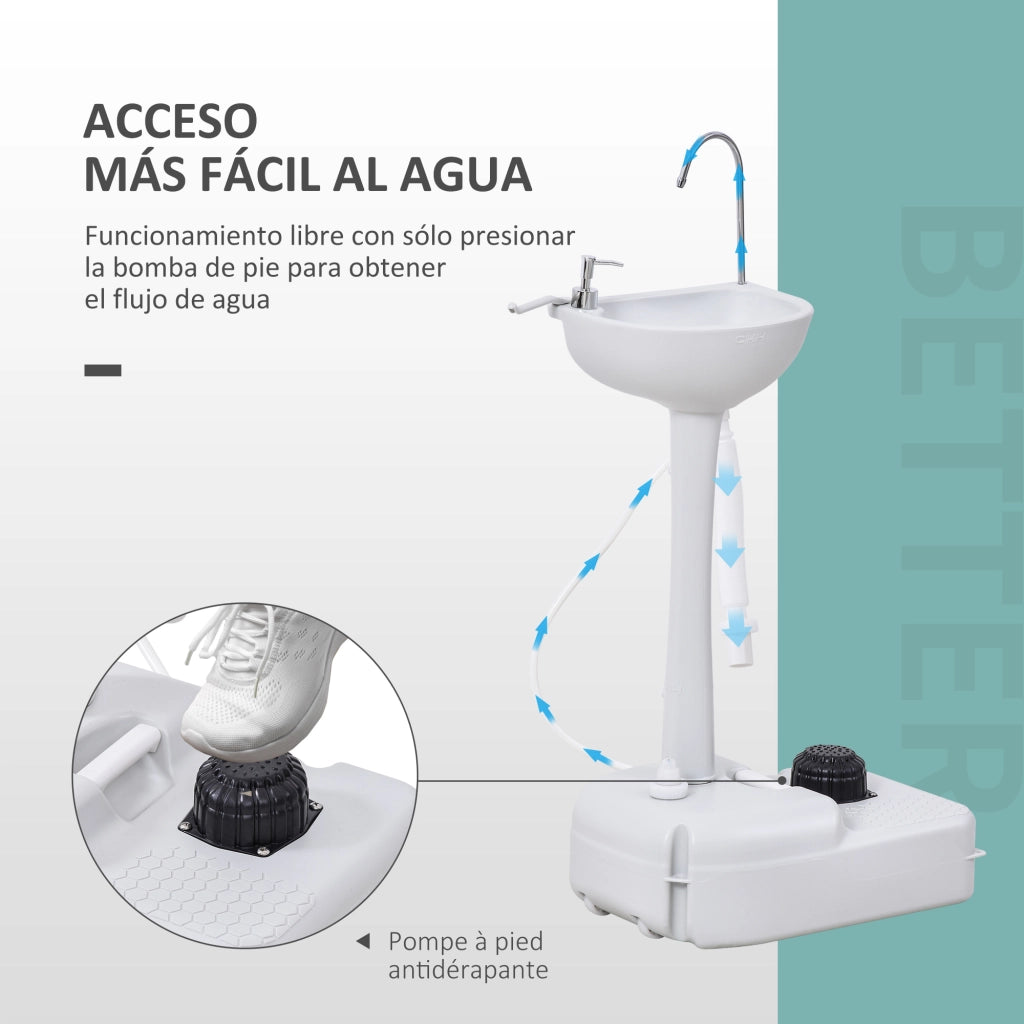 Lavabo Portatile da Giardino ¨C Xylo ¨C 17L con Dispenser Sapone e Ruote Grigio Chiaro