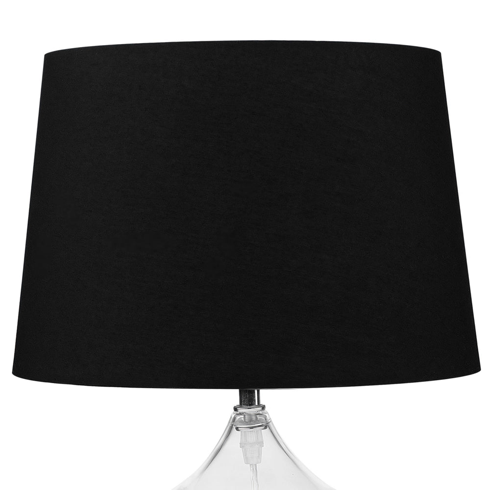 Lampada da Tavolo Trasparente e Nero Base in Vetro Paralume Tamburo in Poliestere Design Moderno