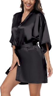 Kimono per donne con manica corta, abito da notte estivo con cintura e V-collo