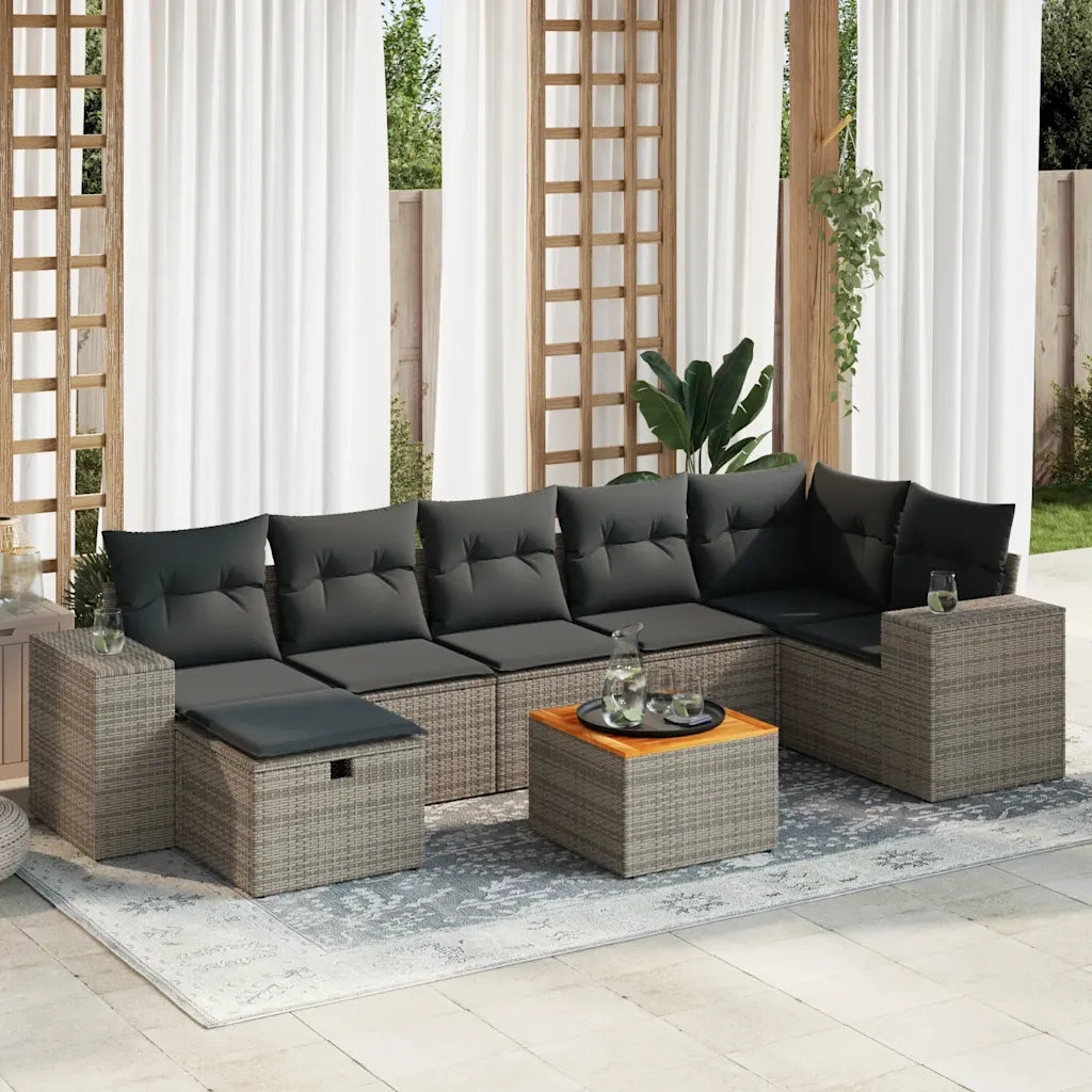 Set Divano da Giardino 8 pz con Cuscini Grigio in Polyrattan 3325882