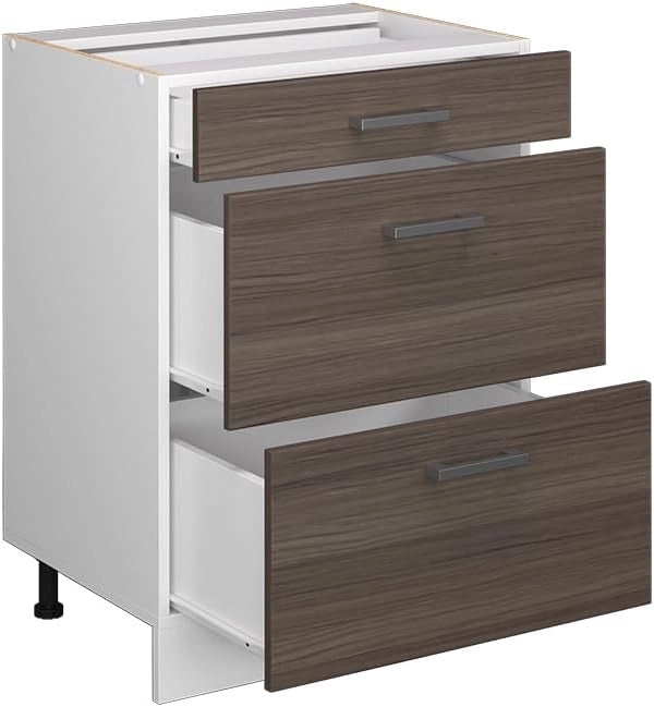 Base universale R-Line, Grigio, 60 cm con cassetti, senza piano di lavoro, adatto per la conservazione di accessori per la pulizia e per la casa
