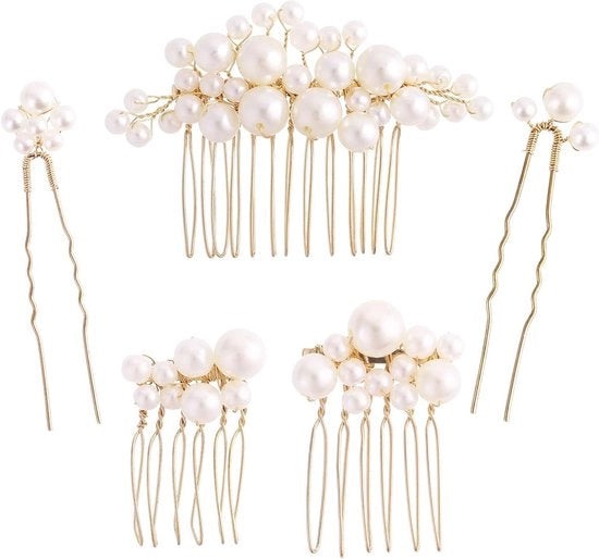 Accessori per capelli con perle dorate per il matrimonio - pettine, spille, clip a forma di U - copricapo, cuffie per capelli, stuoie per capelli.