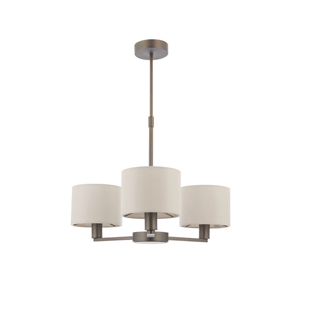 Lampadario Daley Endon 3 luci bronzo antico E14 paralumi lino