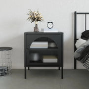 Comodino Nero 50x35x60 cm Vetro e Acciaio 352997