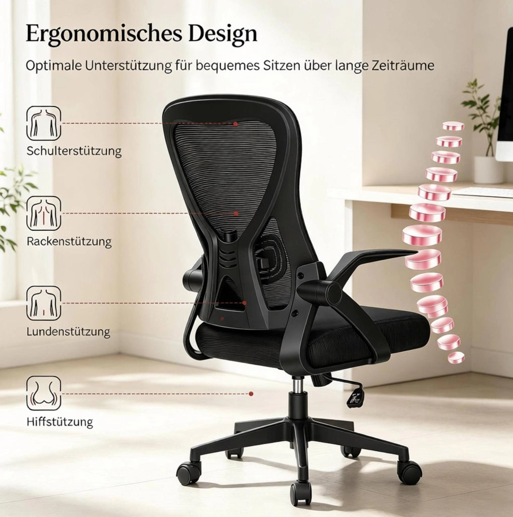 Sedia da ufficio ergonomica girevole nera con braccioli
