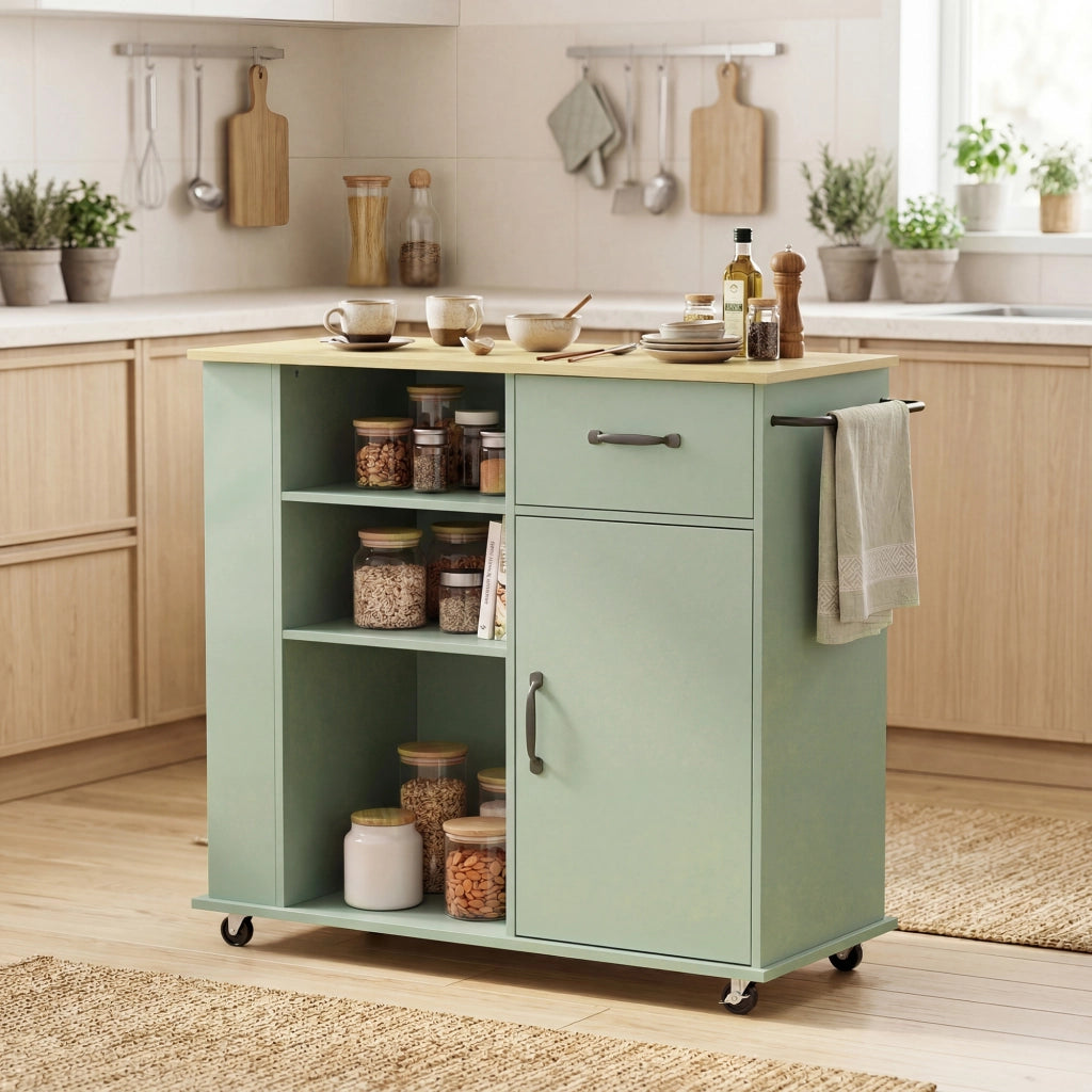 Armadietto Cucina con Cassetto e Ripiano Regolabile ¨C zephmum ¨C Verde Chiaro