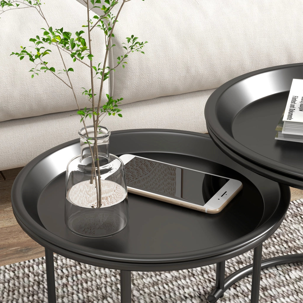 Tavolino da caff¨¨ rotondo nero ¨C zephmum ¨C ? 43 e 35 cm