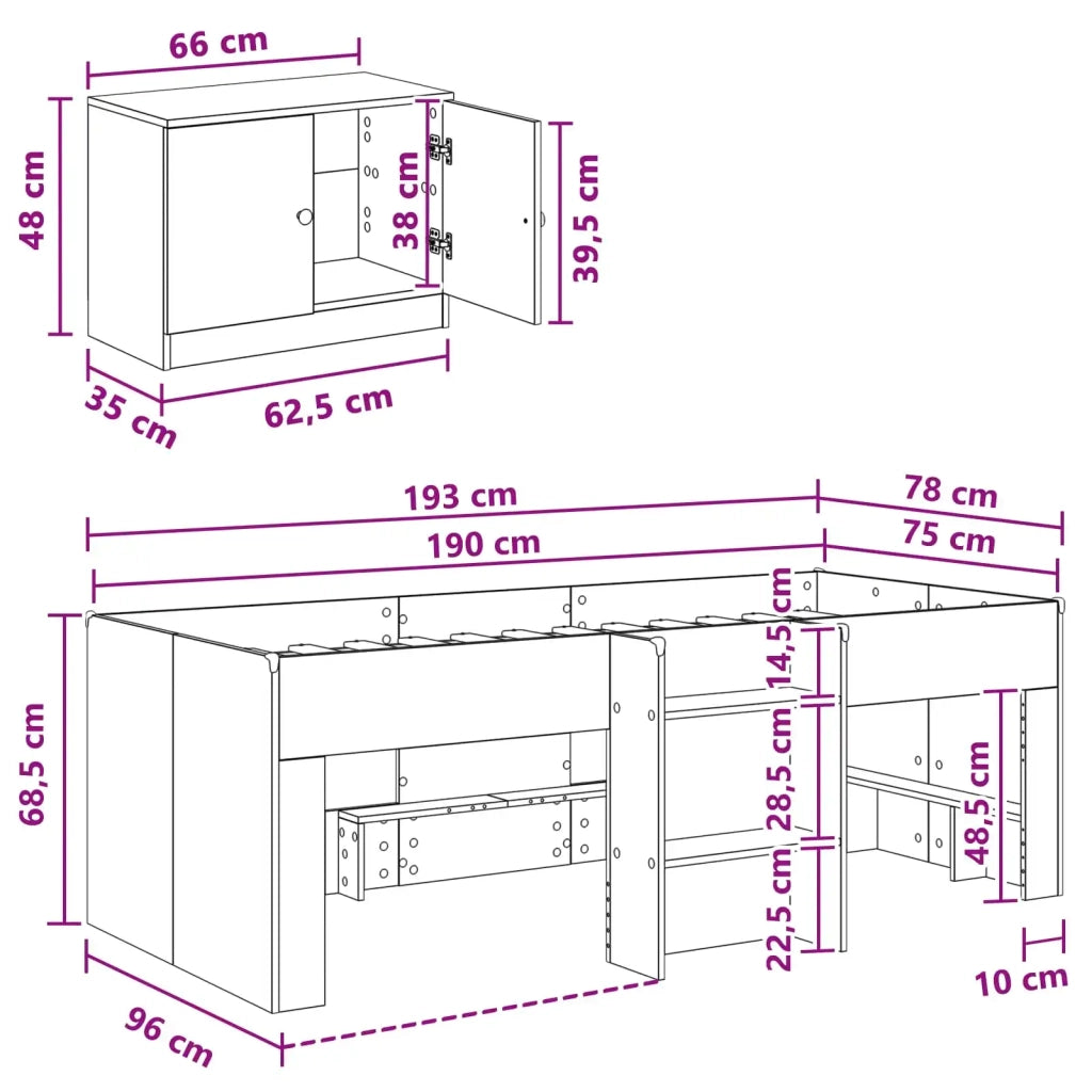 Struttura Letto Loft con Mobile con porta 3 pz Sonoma grigio 3423395