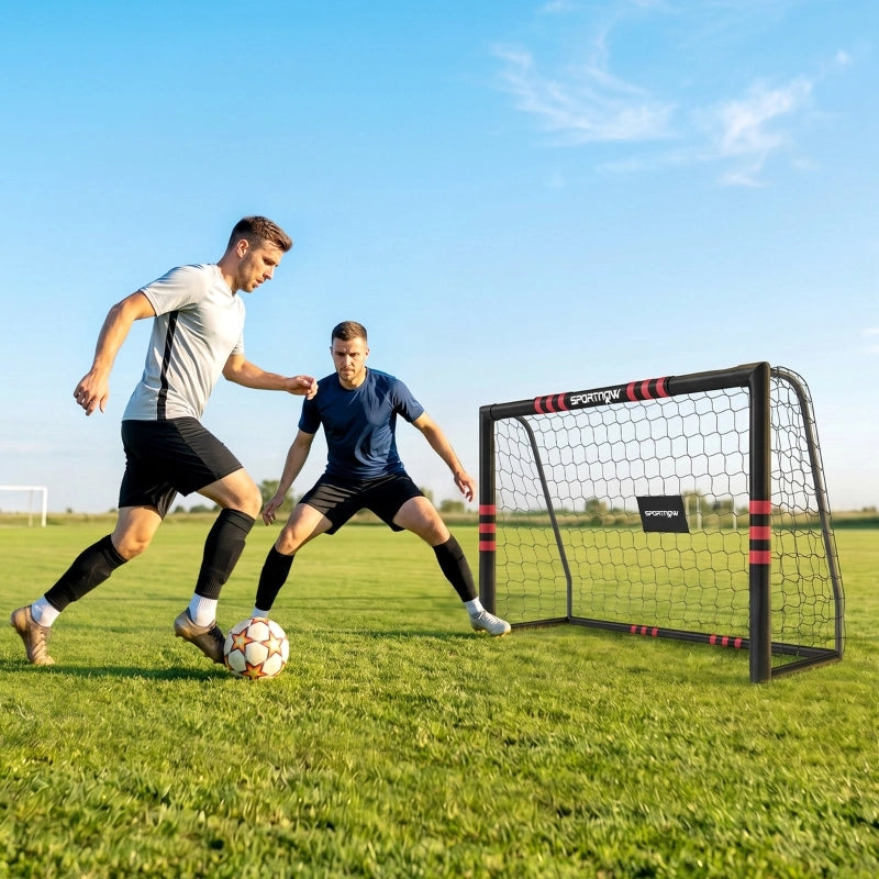 Porta da calcio da giardino con telaio imbottito e rete resistente per allenamento all'aperto in metallo nero e rosso