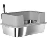 Lettiera per Gatti in Acciaio Inossidabile XL con Bordo Alto Paletta Facile da Pulire Antisperoni 60x40x29,5 cm Grigio