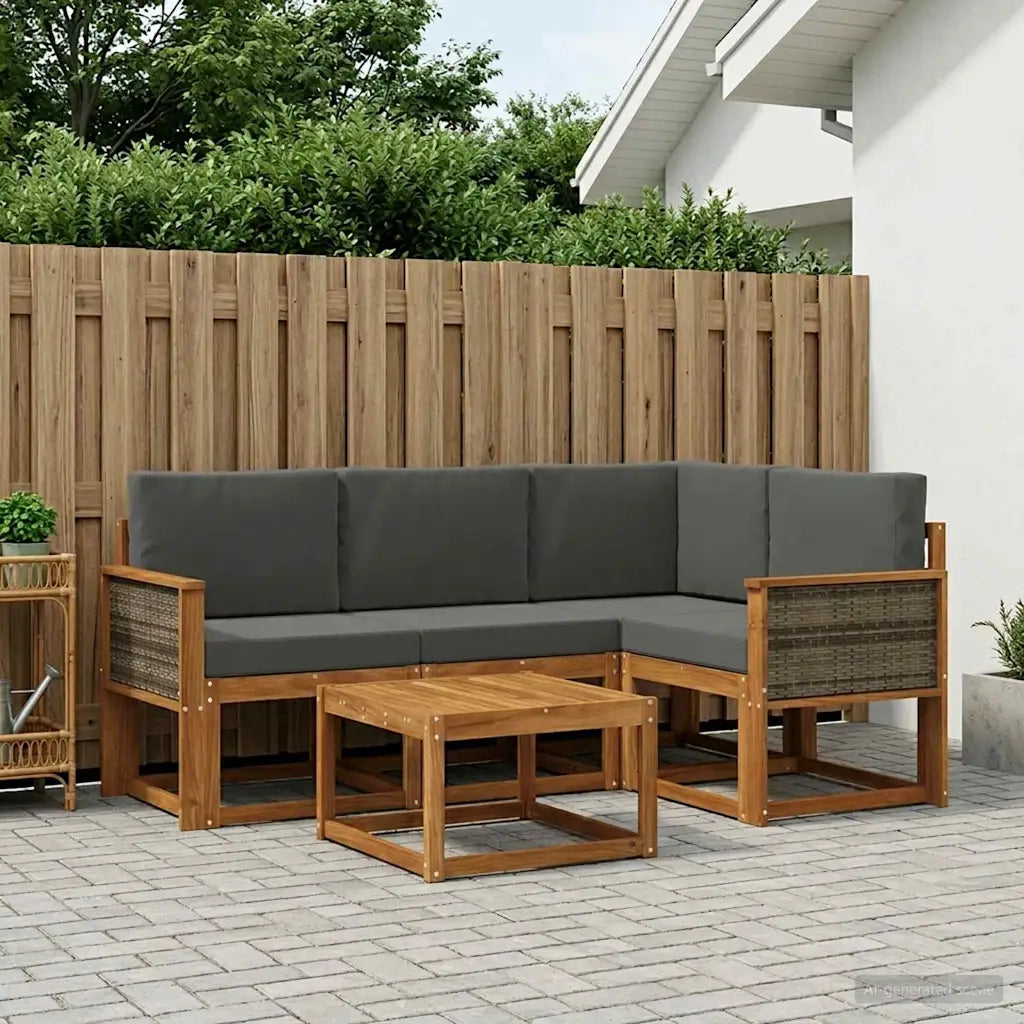 Set di divani da esterno 5 pcs Naturale e Antracite Poliestere 3385188