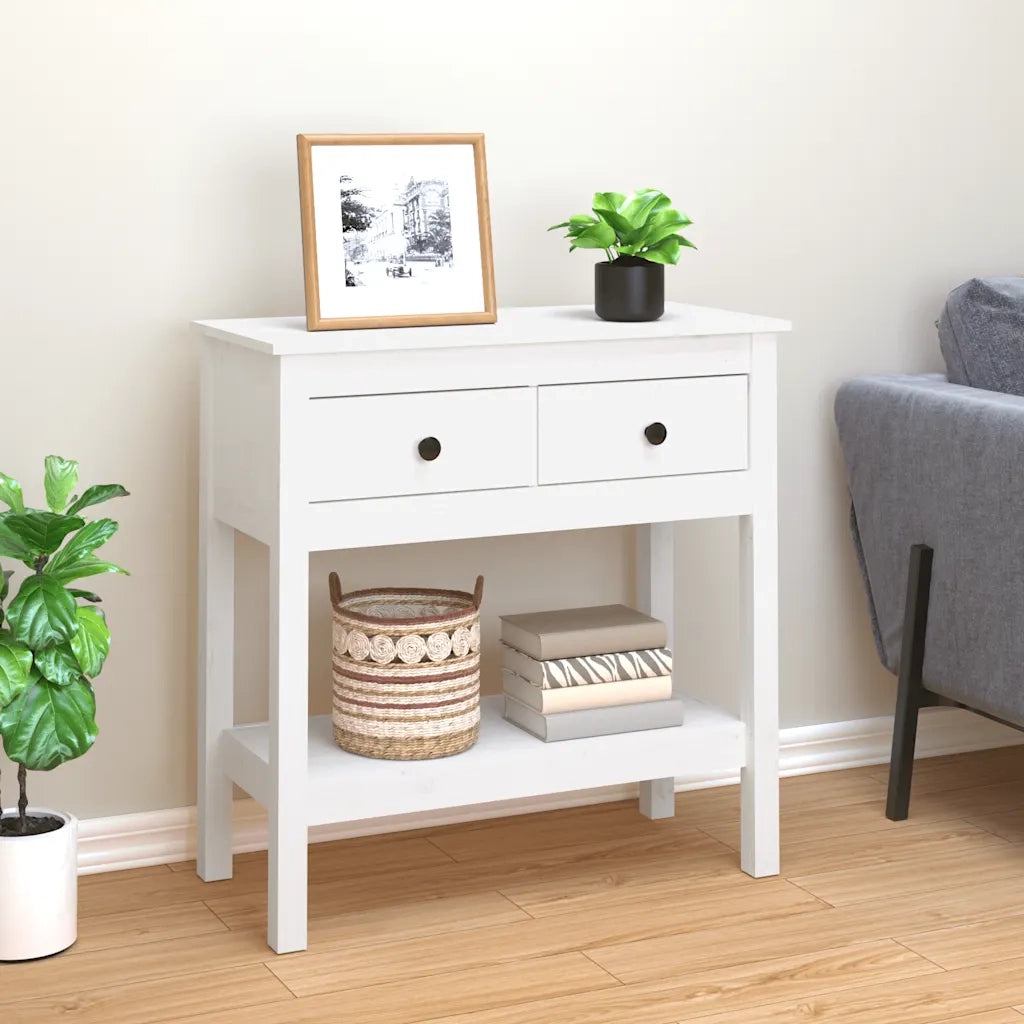 Tavolo Consolle | Tavolo d'Ingresso Bianco 75x35x75 cm in Legno Massello di Pino