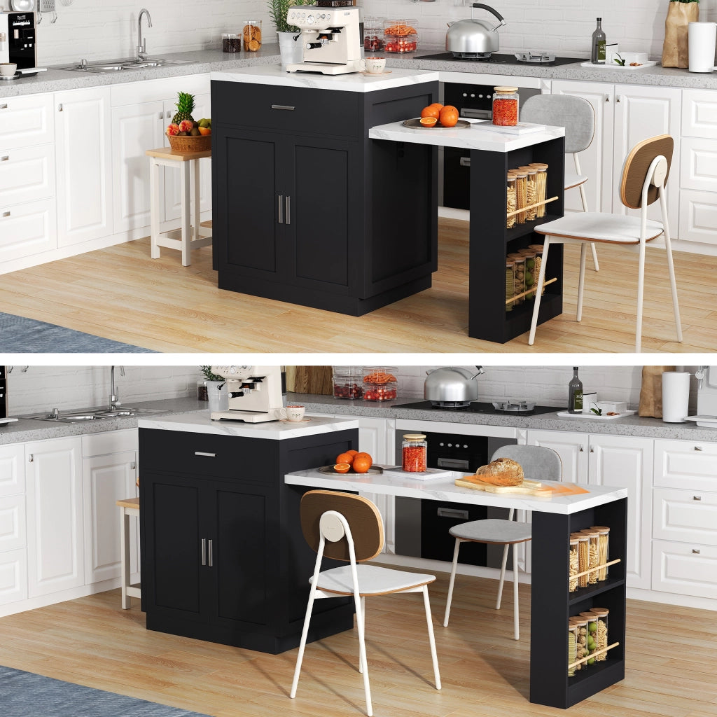 ISOLA DA CUCINA Con tavolo estraibile 211x55x89,5 cm Nero MDF