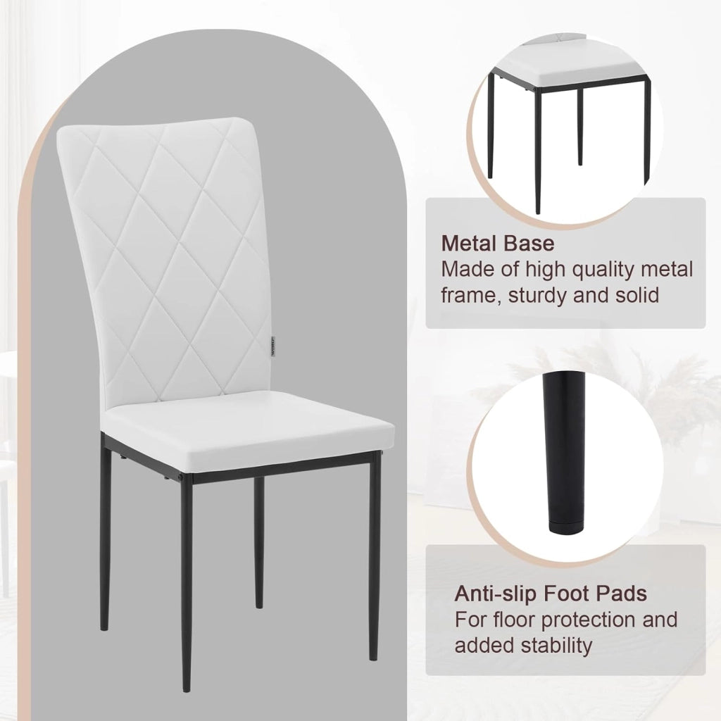 Set di 4 Sedie per Sala da Pranzo, Sedie da Cucina con Schienale Alto, Sedie da Soggiorno Imbottite con Gambe in Metallo e Rivestimento in Ecopelle, Bianco, EZS21ws-4