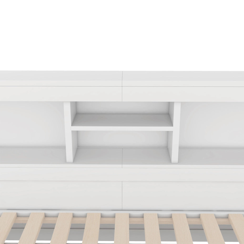 OKWISH Letto a Scomparsa 90×200 cm, Letto Singolo con Letto Estraibile, LED Regolabile e USB, Vano Laterale, senza Materasso, Bianco