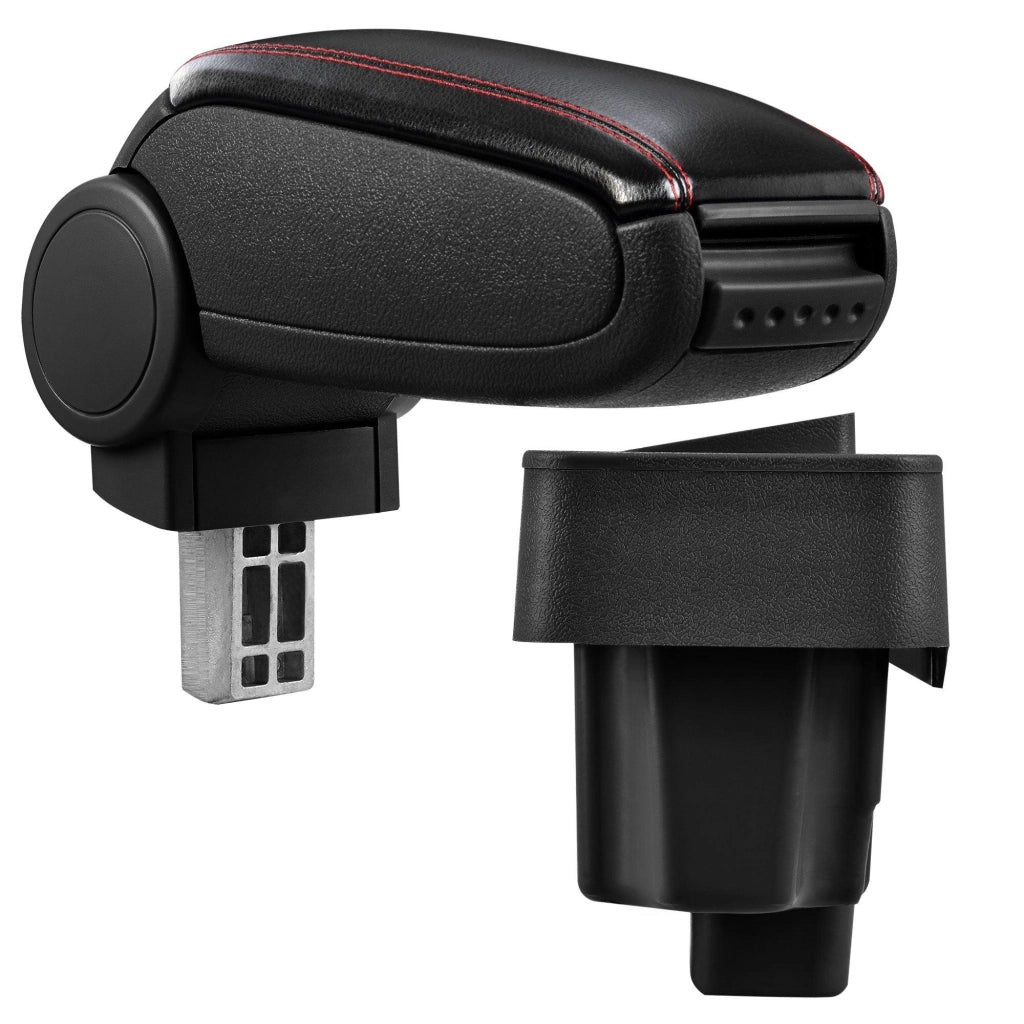 Bracciolo centrale per BMW E36 con scomparto imbottito in similpelle nera con cuciture rosse 03_0000381