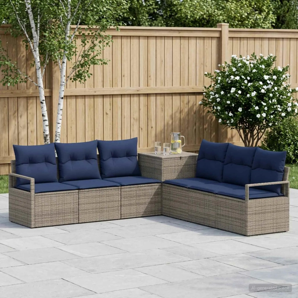 Set di divani 7 pz Grigio e Blu Navy Rattan sintetico e Acciaio 3448725