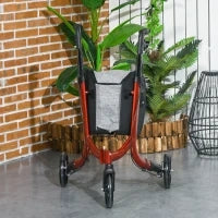 Deambulatore ad Altezza Regolabile con 3 Ruote e Tasca Portaoggetti, in Alluminio, 68x68x86.5-99 cm, Rosso