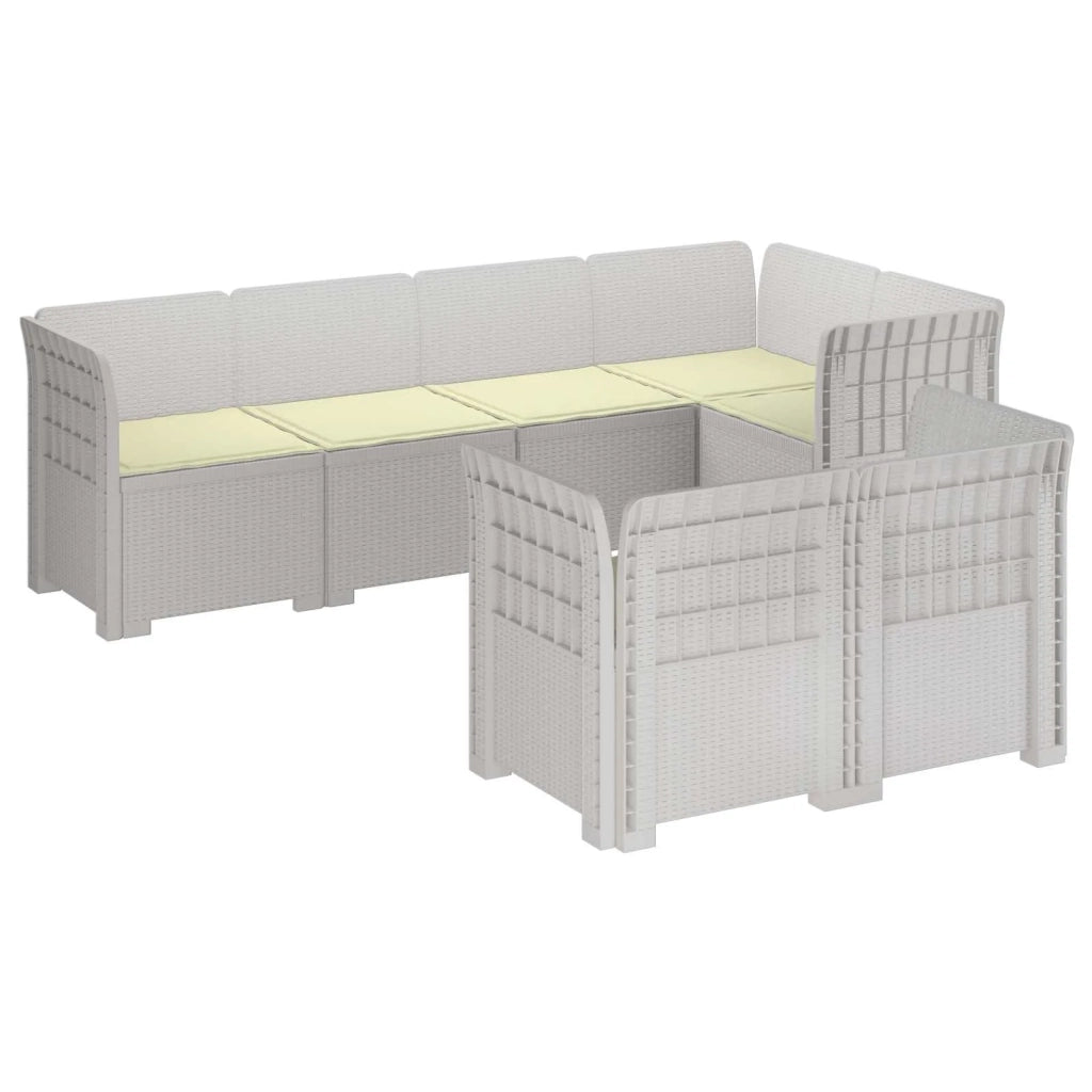 Divano 7 Posti da Giardino con Cuscini Aspetto Rattan PP Bianco 3444150