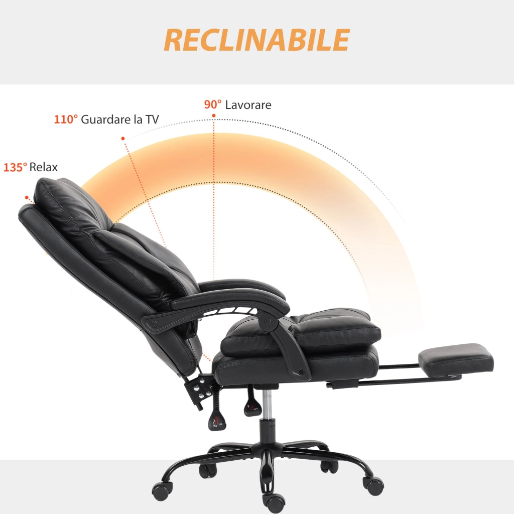 Sedia da Ufficio Reclinabile ¨C Zephmum ¨C Pelle PU Nera, Altezza Regolabile 65x76x113-121 cm