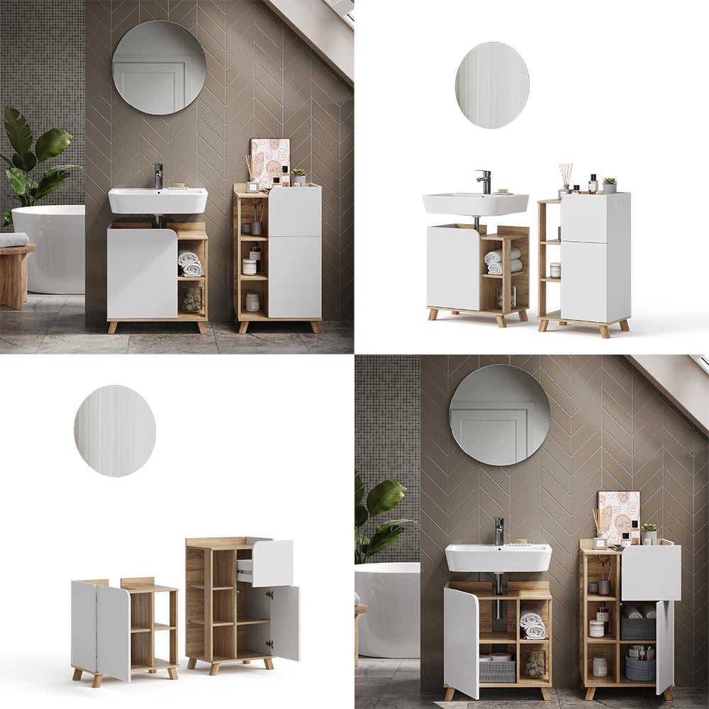 Vicco Set di mobili da bagno Sonoma/Bianco 3 parti, con mobile midi