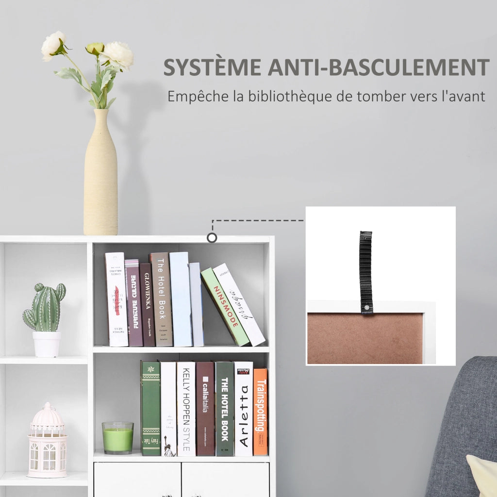 Libreria scandinava ¨C Zephmum ¨C Bianca 80x23.5x123 cm 5 ripiani ante legno