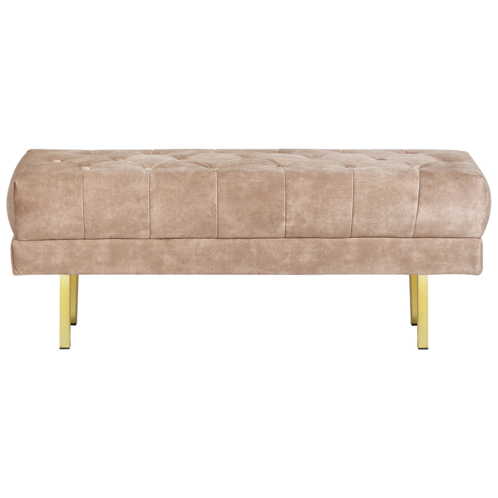 Panca Taupe Tessuto imbottito Velluto Accento di metallo Gambe d'oro Panca da letto Sgabello