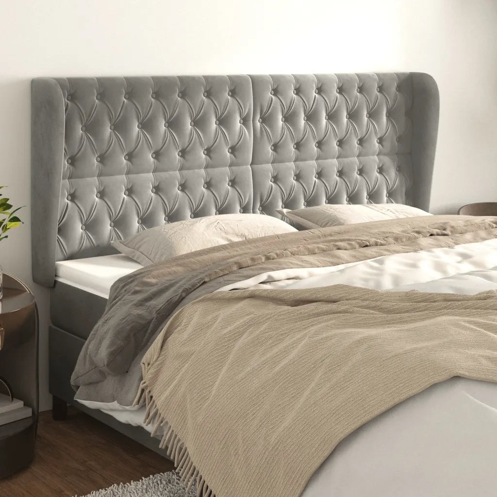 Testiera | Testata ad Orecchio Grigio Chiaro 203x23x118/128 cm in Velluto