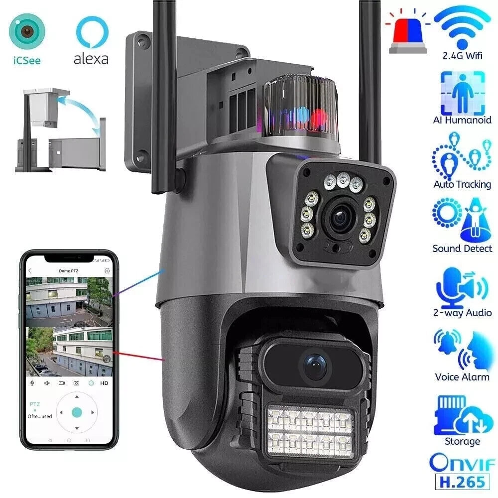 Telecamera di Sicurezza WiFi 4K PTZ Impermeabile IP66 Doppio Obiettivo APP ICSEE