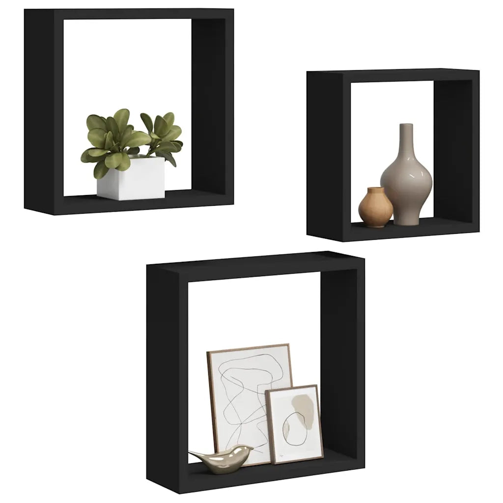 Mensole a Cubo da Parete 3 pz Nere in MDF cod mxl 33555