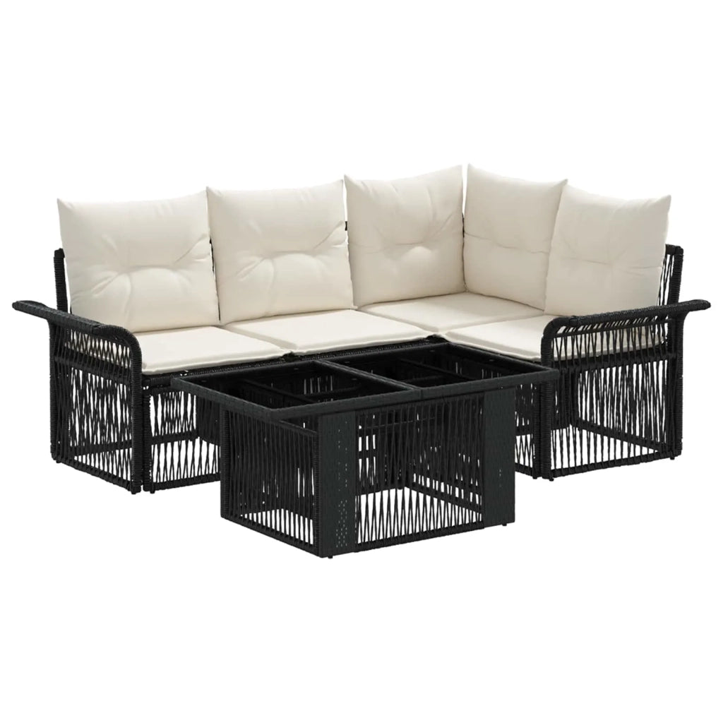 Set Divano da Giardino 5 pz Nero e Bianco Crema polyrattan 3436633