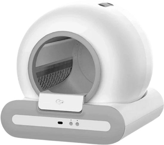 Ciotola per Gatti Auto-Scuotente XXL - Elettrica - Automatica - 65L - Inclusa App-Regolazione - con Gomitolo per Gatti - 54x60x55cm - Bianca
