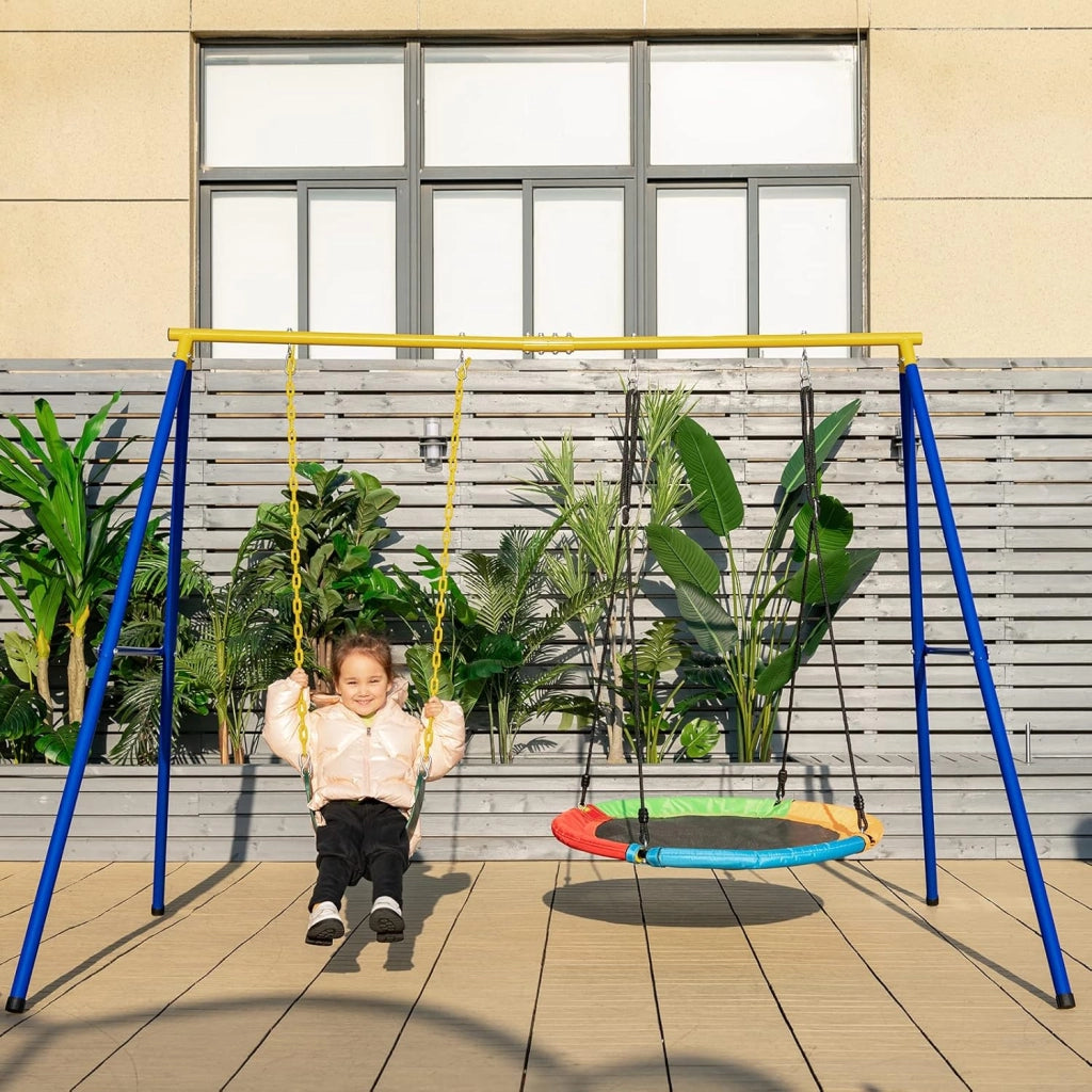 Set di 2 altalena con nido e sedile a dondolo, altalena rotonda con corda regolabile da 90 a 160 cm, altalena a disco in Eva, 2 altalene per bambini (ciascuna) portata fino a 150 kg, per