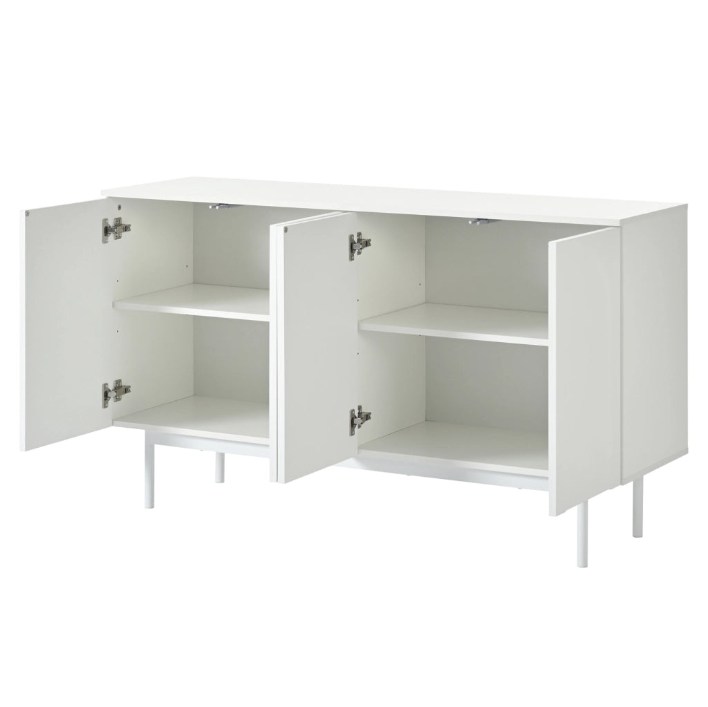 Credenza bianca con ripiani regolabili e gambe in metallo; MDF