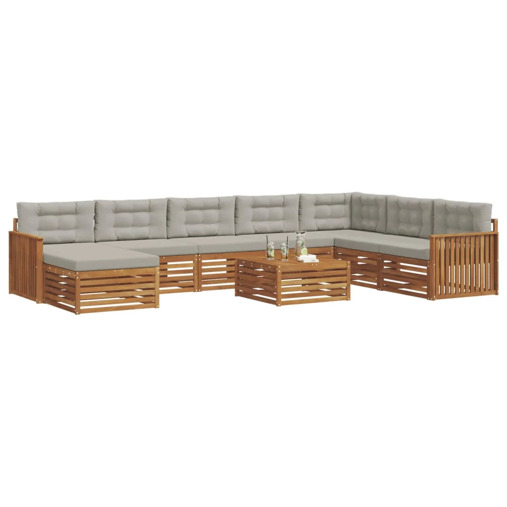 Set di divani da esterno 9 pcs Grigio Naturale e Chiaro