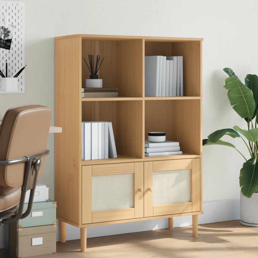 Credenza SENJA Aspetto Rattan Marrone 90x35x130 cm Legno Pino 358061