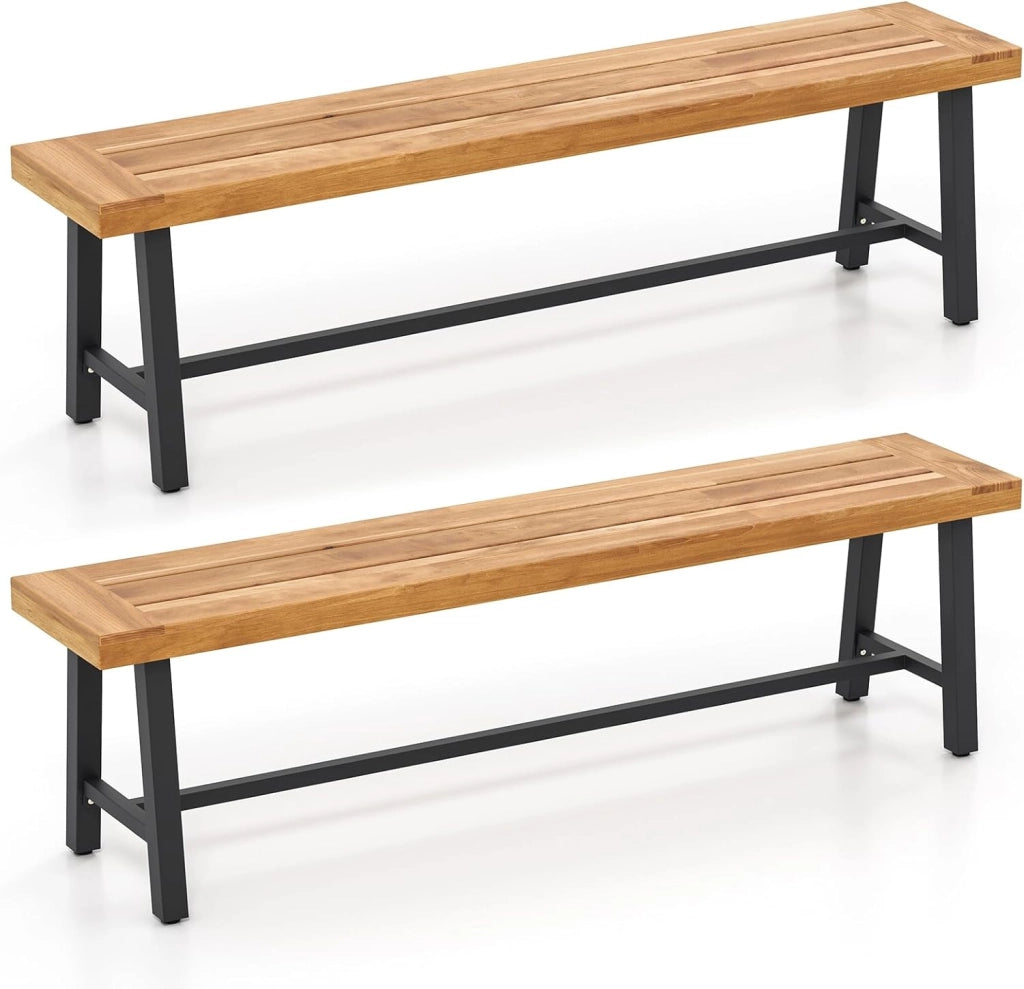 Panchina da Giardino in Legno di Acacia per Esterni, 160 CM di Lunghezza, Panchina da Patio per Giardino, Può Ospitare Fino a 3 Persone, Capacità di Carico 360 KG (2)