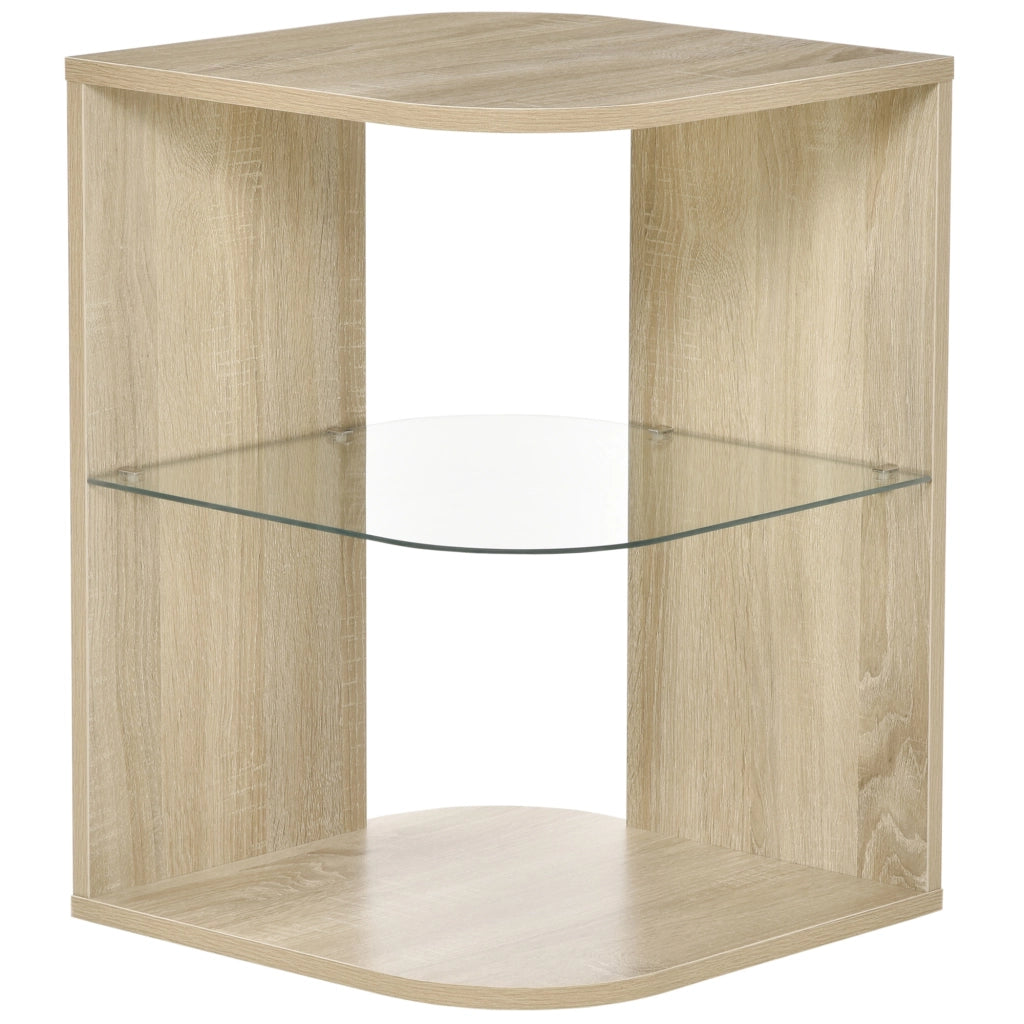 Tavolino da salotto moderno con 3 ripiani in vetro ¨C zephmum ¨C 40x40x56 cm legno naturale