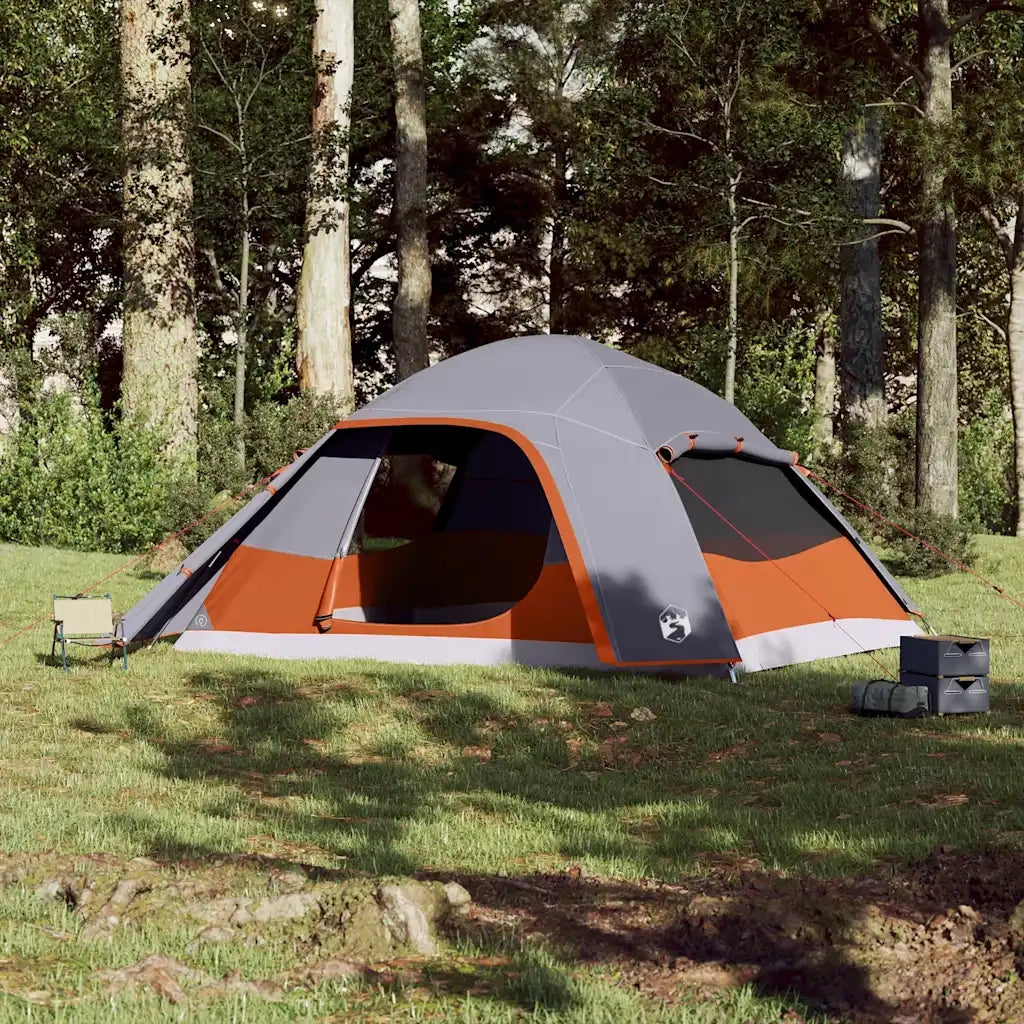 Tenda da Campeggio a Cupola per 6 Persone-Tenda per Escursionismo Grigia Impermeabile
