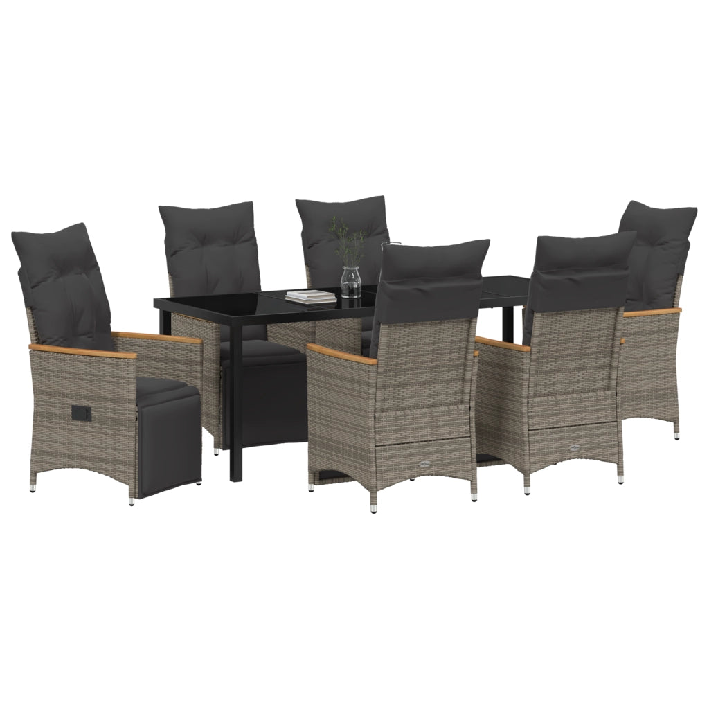 Set da Pranzo da Giardino con Cuscini da 7 Pezzi Grigio Polyrattan
