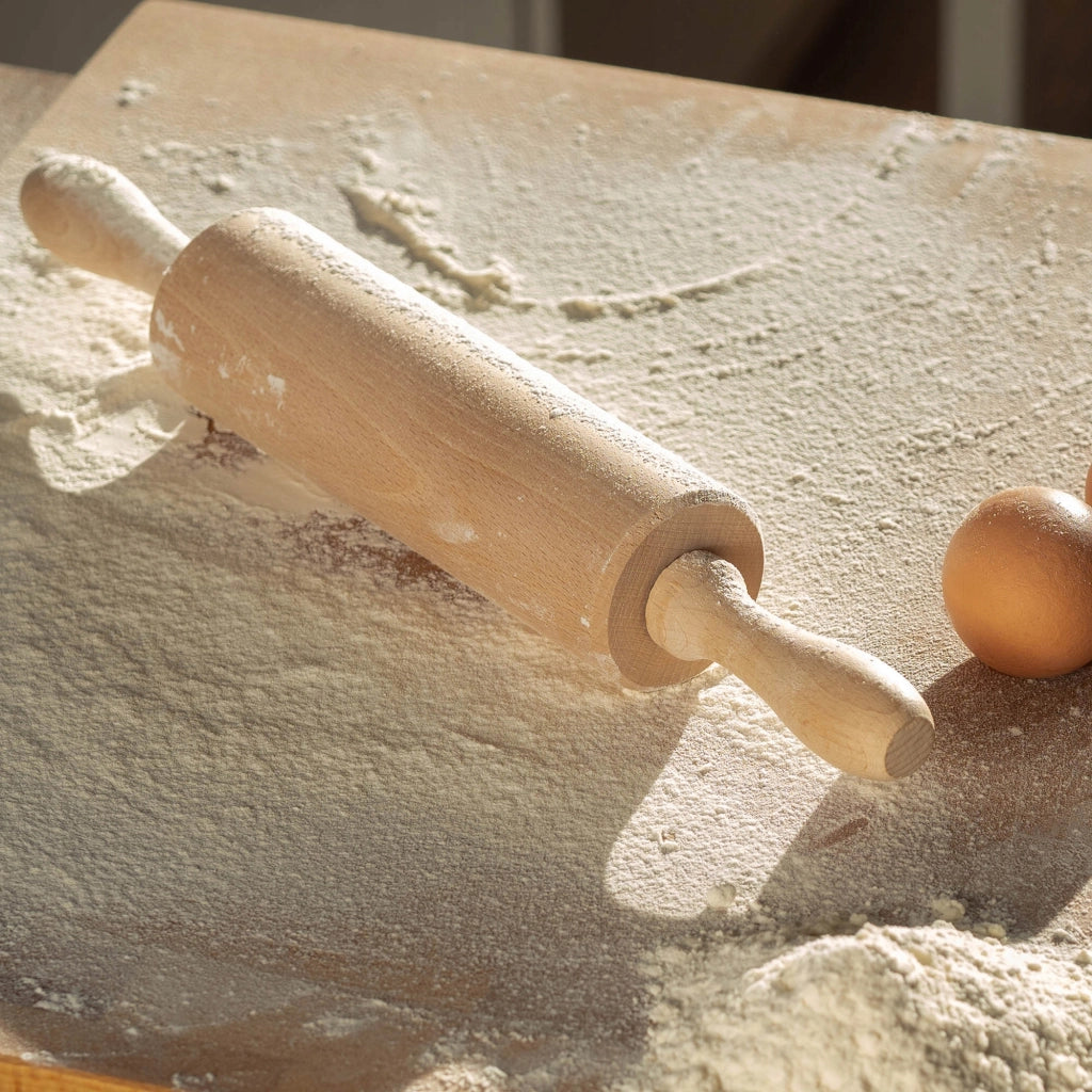 Mattarello per pizza in legno KADAX, girevole, mobile, da cucina, lungo 38 cm, grande