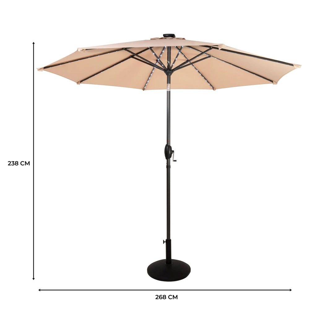 Ombrellone LED Inclinabile 2,7m Beige con Base e Luci Solari
