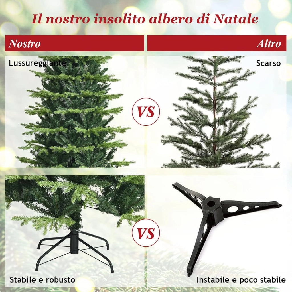Albero di Natale 180 cm, Albero di Natale Artificiale con Rami in PE e in PVC e Base di Metallo Incrociata, per Casa, Ufficio e Negozio, Verde