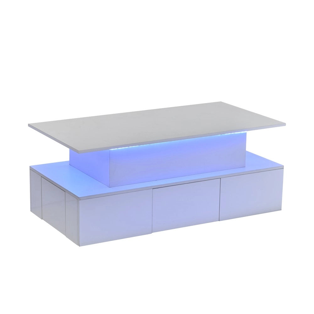 Tavolino da Caff¨¨ Sollevabile con LED e Cassetti ¨C MINIMAL ¨C Bianco, MDF, 100x50x40