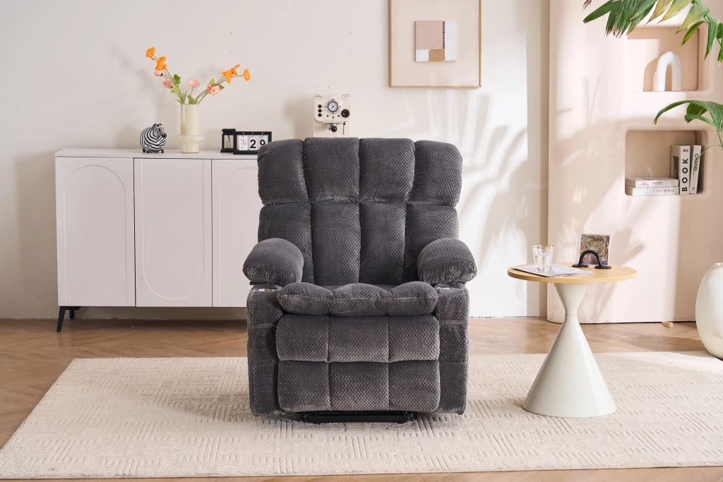Poltrona relax elettrica con massaggio e riscaldamento in flanella grigia 91×91×106.5 cm