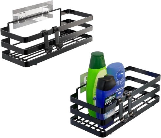 Set di 2 rastrelliere per spezie | Rastrelliera per spezie da appendere al muro per sala da pranzo e cucina | Organizzatore di mensola per cucina e bagno | Progetto di design risparmiatore di spazio | Nero 25x12x5cm