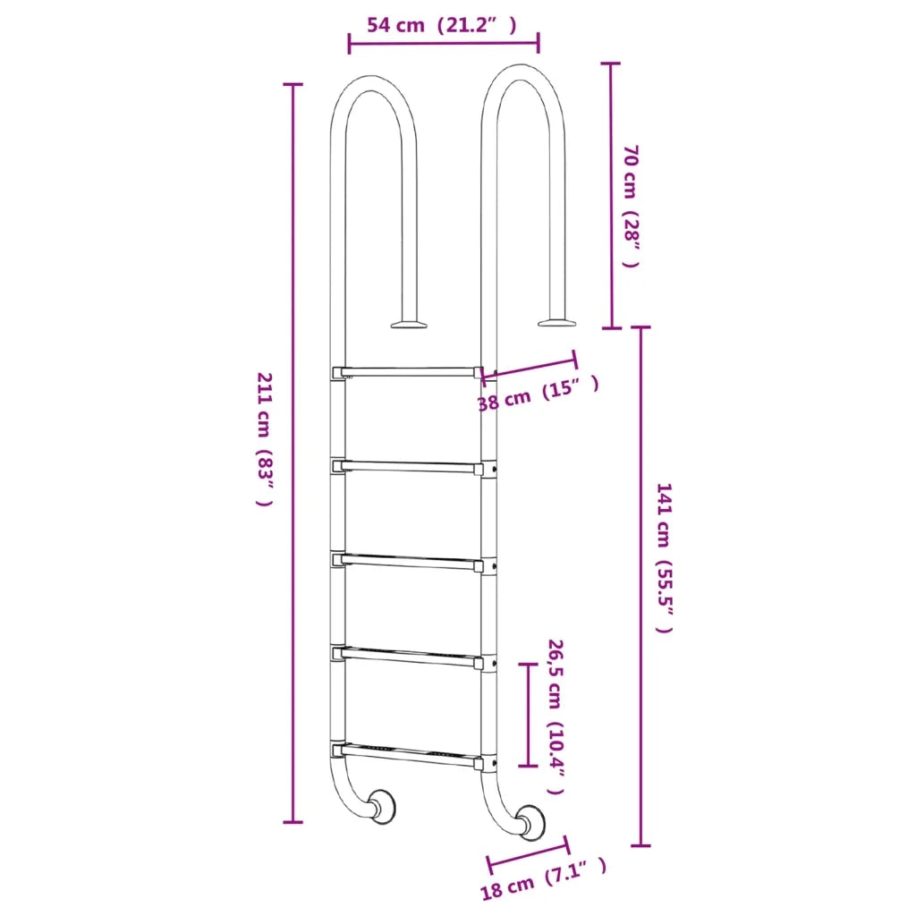 Scala per Piscina 54x38x211 cm Acciaio Inox 304 93460