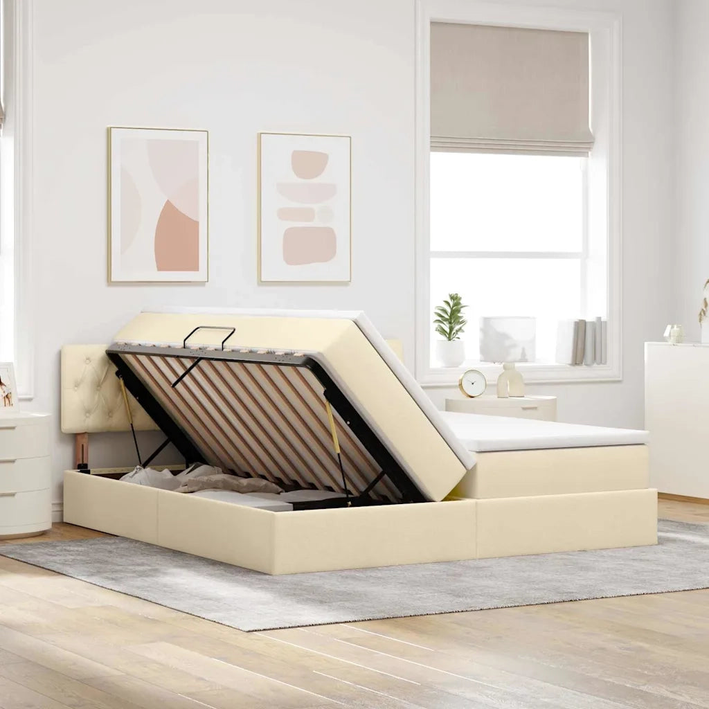 Letto con luci a strisce a LED Crema 180 x 200 cm Tessuto