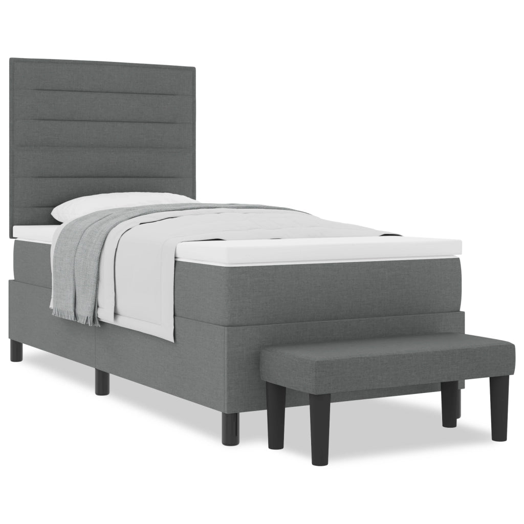 Letto con Box Spring e Materasso & Panca Grigio Scuro 90x200 cm Tessuto